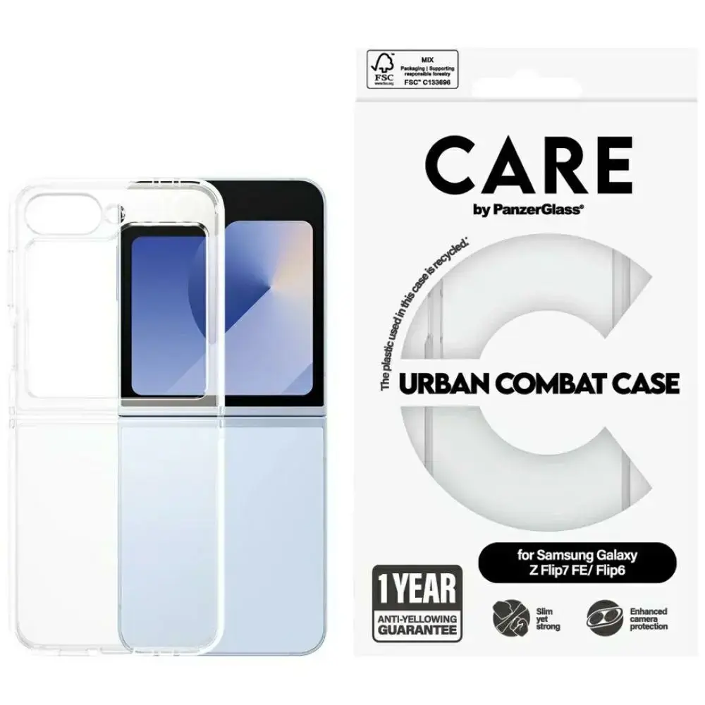 CARE by PanzerGlass Flagship Urban Combat Case for Samsung Galaxy Z Flip7 FE | Flip6 transparent