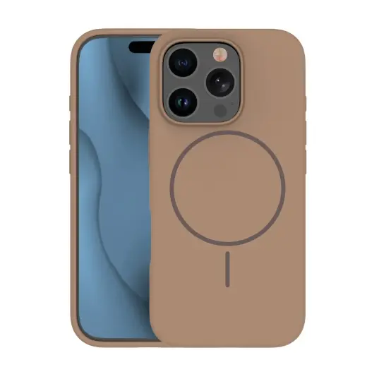 Silicone Thin Mag phone case with MagSafe support for iPhone 14 brown