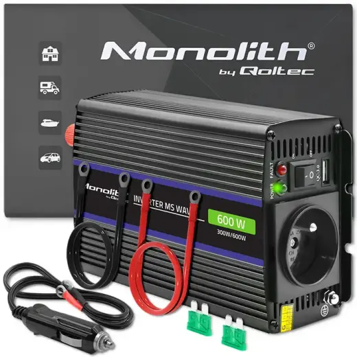 Qoltec Monolith voltage converter 600 MS Wave | 12V to 230V | 300/600W| USB
