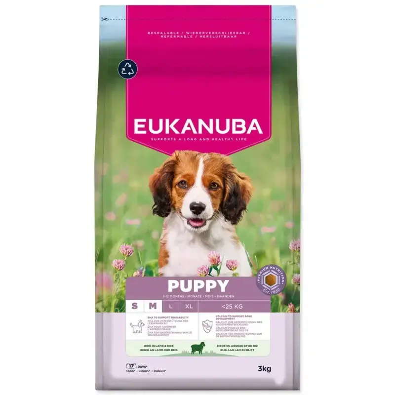 Sausa barība kucēniem - Eukanuba Puppy & Junior Small & Medium Lamb & Rice 3 kg