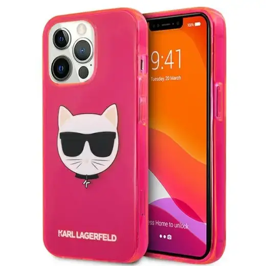 KLHCP13LCHTRP Karl Lagerfeld TPU Choupette Head Case for iPhone 13 Pro Fluo Pink