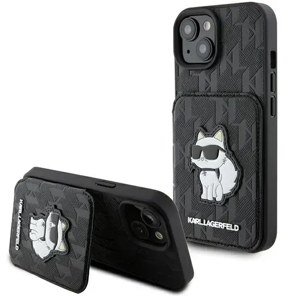 Karl Lagerfeld KLHCP15SSAKCNSCK iPhone 15 6.1" czarny|black hardcase Saffiano Cardslots and Stand Monogram Choupette