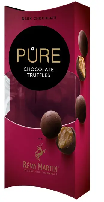 Tumšās šokolādes trifeles ar konjaka Remy Martin krēma pildījumu 108g PURE