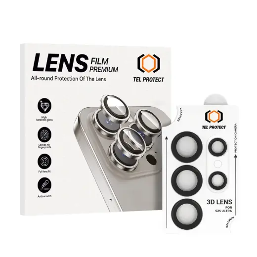 Tempered glass Tel Protect 3D Lens on camera for Samsung Galaxy S24 Ultra black (lens 5 pieces)