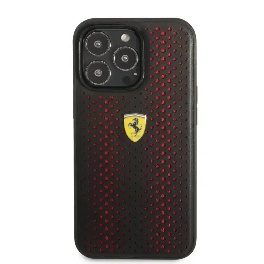 Ferrari PU Leather Perforated Case for iPhone 14 Pro Max Red