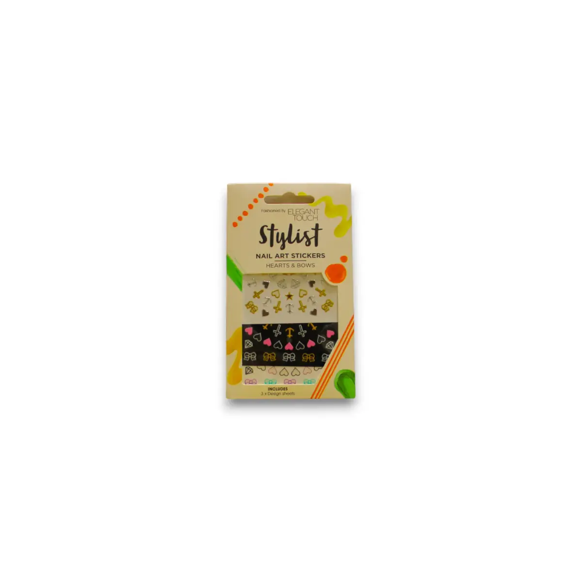 Set Trio, Elegant Touch, Stylist, Nail Stickers, Hearts & Bows, 3 pcs