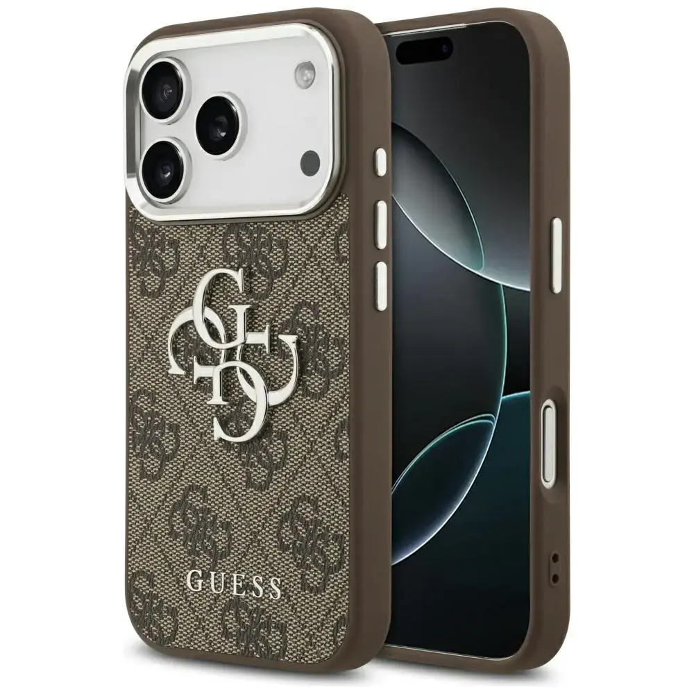 Guess 4G Big 4G Classic Logo maciņš telefonam iPhone 17 Pro brūns pelēks