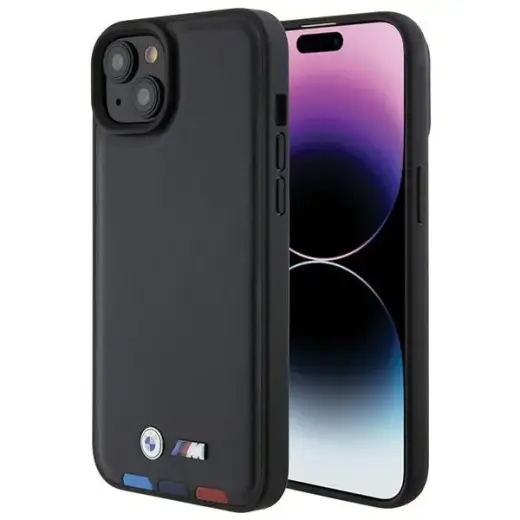 BMW BMHCP15M22PTDK iPhone 15 Plus 6.7" czarny|black Leather Stamp Tricolor