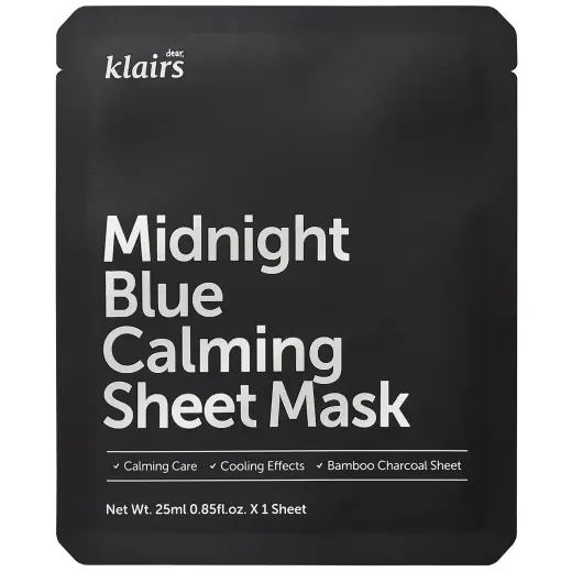 Dear Klairs, Midnight Blue, Calming & Cooling, Sheet Mask, For Face, 25 ml
