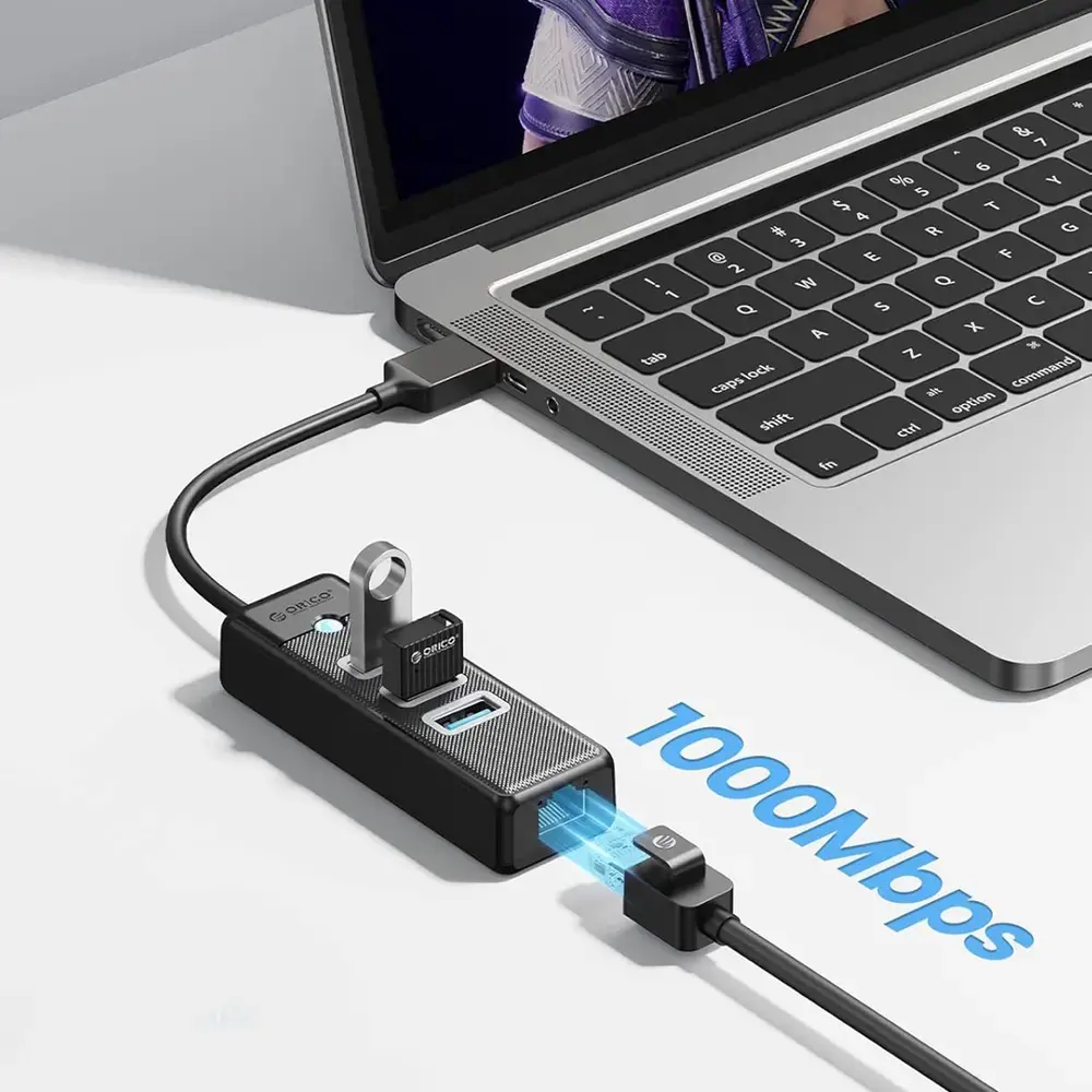 Orico PW3UR25-U3 USB Hub 4-Port 3x USB-A 3.0 1x RJ45 2.5G Ethernet 1 m - Black