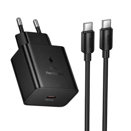 HOCO N77 travel charger | 45W | PD, QC | USB-C | with USB-C to USB-C cable included | black