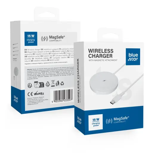 Blue Star 1-in-1 juhtmevaba laadija | Qi | Ühildub MagSafe'iga | 15W | valge