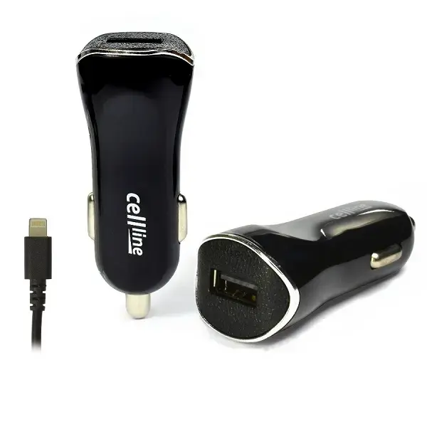 Cellline automašīnas lādētājs | 1A | USB-A, Lightning | kabelis | melns
