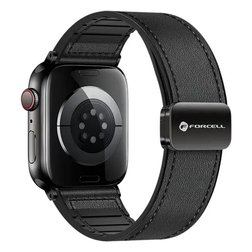Forcell F-Design FA21 nutikella rihm Apple Watch (42/44/45/49 mm) jaoks | tehisnahk | must
