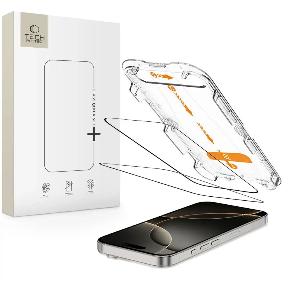 SZKŁO HARTOWANE TECH-PROTECT QUICK SET+ 2-PACK IPHONE 16 PRO MAX BLACK