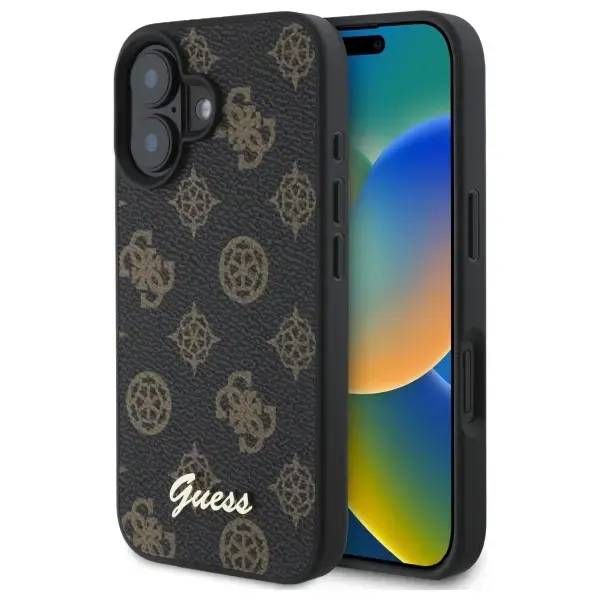 Guess GUHMP16SPGPYSK iPhone 16 6.1"  czarny|black hardcase Peony Script MagSafe