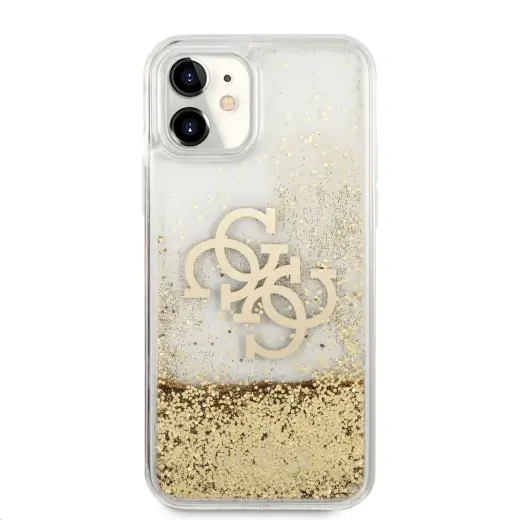 GUHCN61LG4GGO Guess TPU Big 4G Liquid Glitter Gold Case for iPhone 11 Transparent