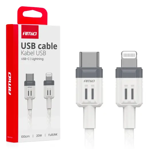 AMiO AMIO-03910 duomenų perdavimo ir įkrovimo laidas | USB-C į Lightning | 20W | 1m