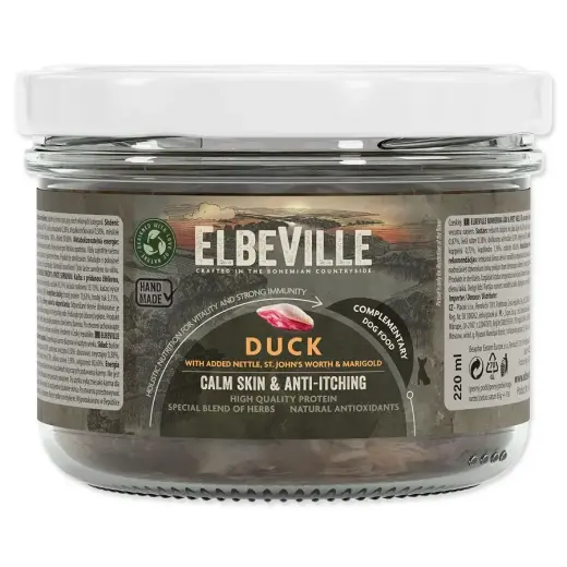 Konservi suņiem – ElbeVille Calm Skin and Anti-Itching, Duck with Nettle and Marigold, 220 ml