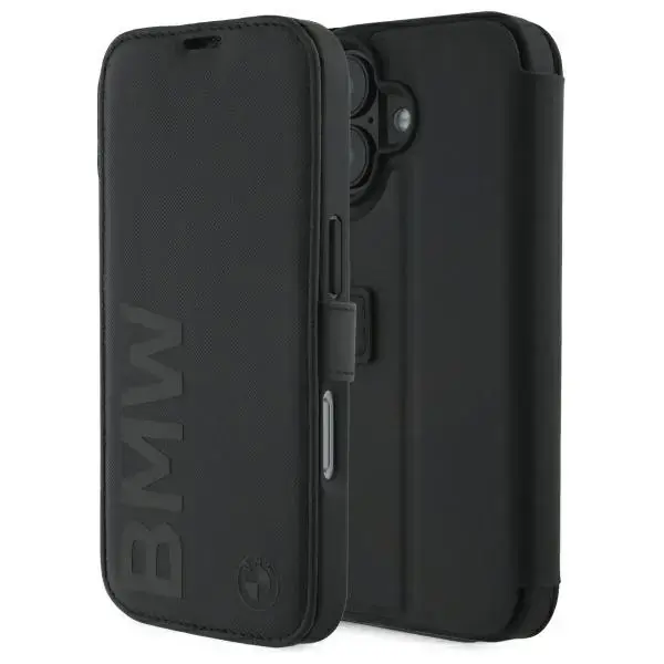 BMW BMBKP16S23RMRLK iPhone 16 6.1"        czarny|black bookcase Signature Leather Wordmark