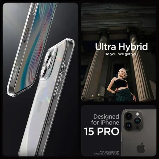 Spigen Crystal Hybrid telefono dėklas iPhone 15 Pro skaidrus