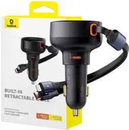 Baseus Enjoyment C00057802111-00 automašīnas lādētājs | 60W | PD, QC | USB-C, Lightning | ar USB-C un Lightning vadu komplektā | melns