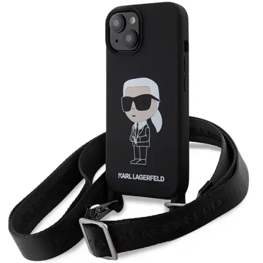 Karl Lagerfeld KLHCP15SSCBSKNK iPhone 15 | 14 | 13 6.1" hardcase czarny|black Crossbody Silicone Ikonik