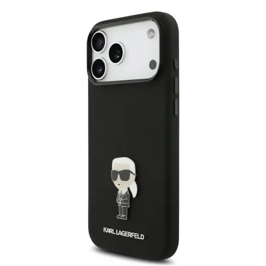 Karl Lagerfeld Liquid Silicone Metal Ikonik maciņš telefonam Apple iPhone 17 Pro Max melns
