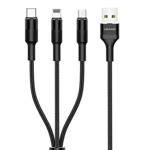 USAMS US-SJ219 3-in-1 data transfer and charging cable | USB-A to Lightning, Micro USB, USB-C | 10W | 1.5m | black