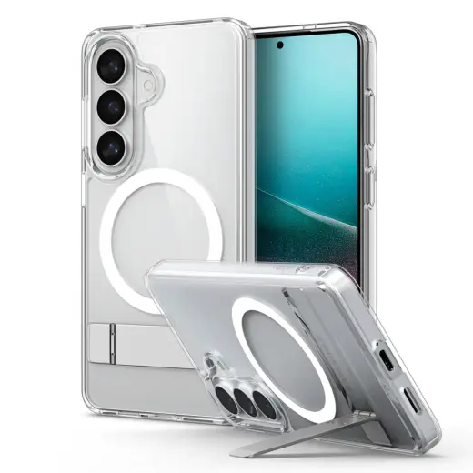 Spigen Ultra Hybrid S Mag telefono dėklas su MagSafe palaikymu Samsung Galaxy S26+ (S947) skaidrus baltas
