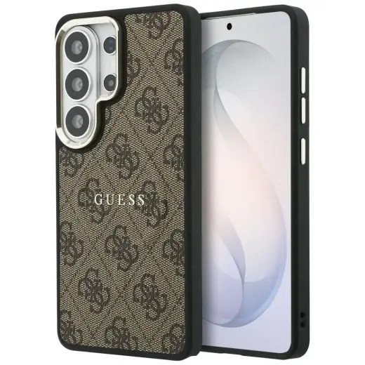 Guess 4G Embossed maciņš un ar statīvu telefonam Samsung Galaxy S26 Ultra (S948) brūns