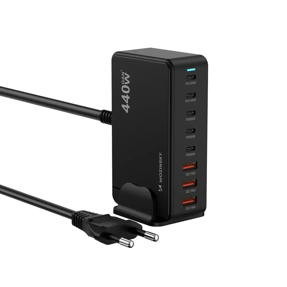 Wozinsky WSL-440 tīkla lādētājs | 440W | PD, QC, GaN | USB-C | melns