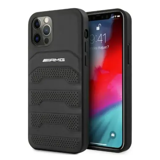 AMG AMHCP12LGSEBK iPhone 12 Pro Max 6,7" czarny|black hardcase Leather Debossed Lines