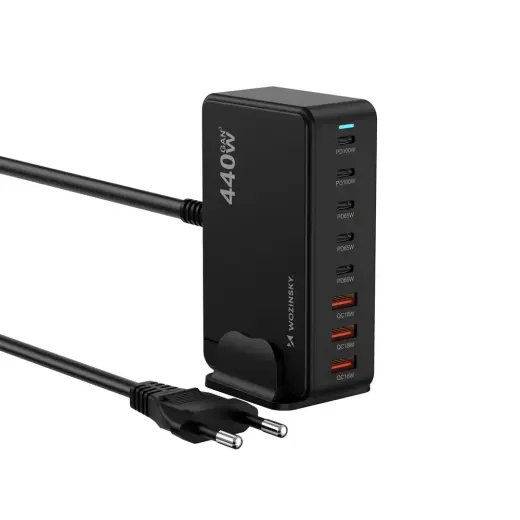 Wozinsky WSL-440 tīkla lādētājs | 440W | PD, QC, GaN | USB-C | melns