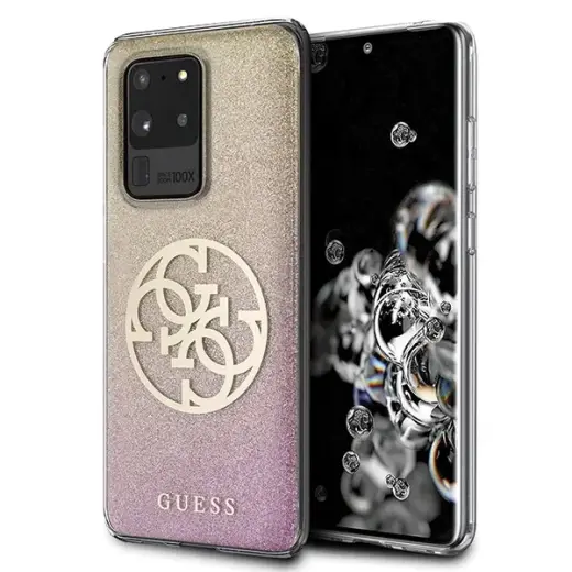 Guess GUHCS69PCUGLPGG S20 Ultra G988 różowo-złoty| gold pink hard case Glitter Gradient 4G Circle