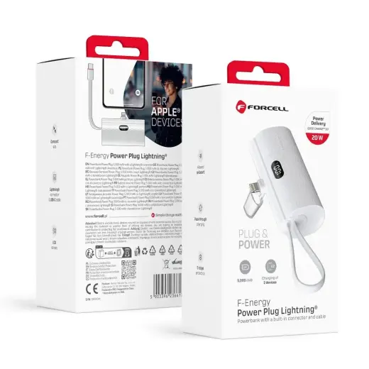 Forcell F-Energy Power Plug F5K3 PD väline akupank (powerbank) | 5000 mAh | 20W | PD | Lightning | white