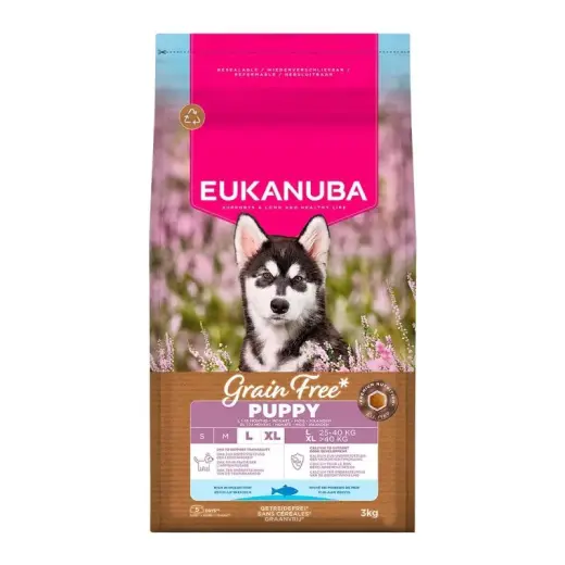 Sausa barība kucēniem - Eukanuba Puppy & Junior Large Grain Free Ocean fish 3 kg