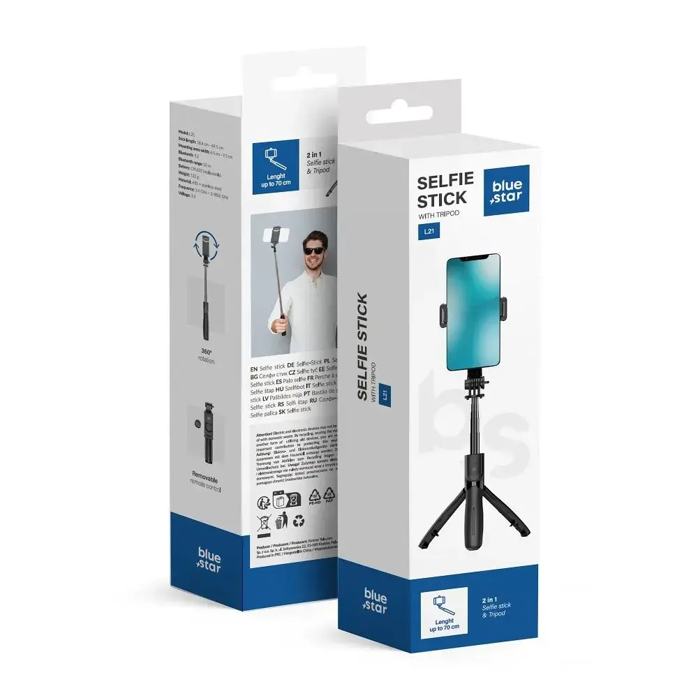BLUE STAR selfie stick with wireless remote control tripod L21 black