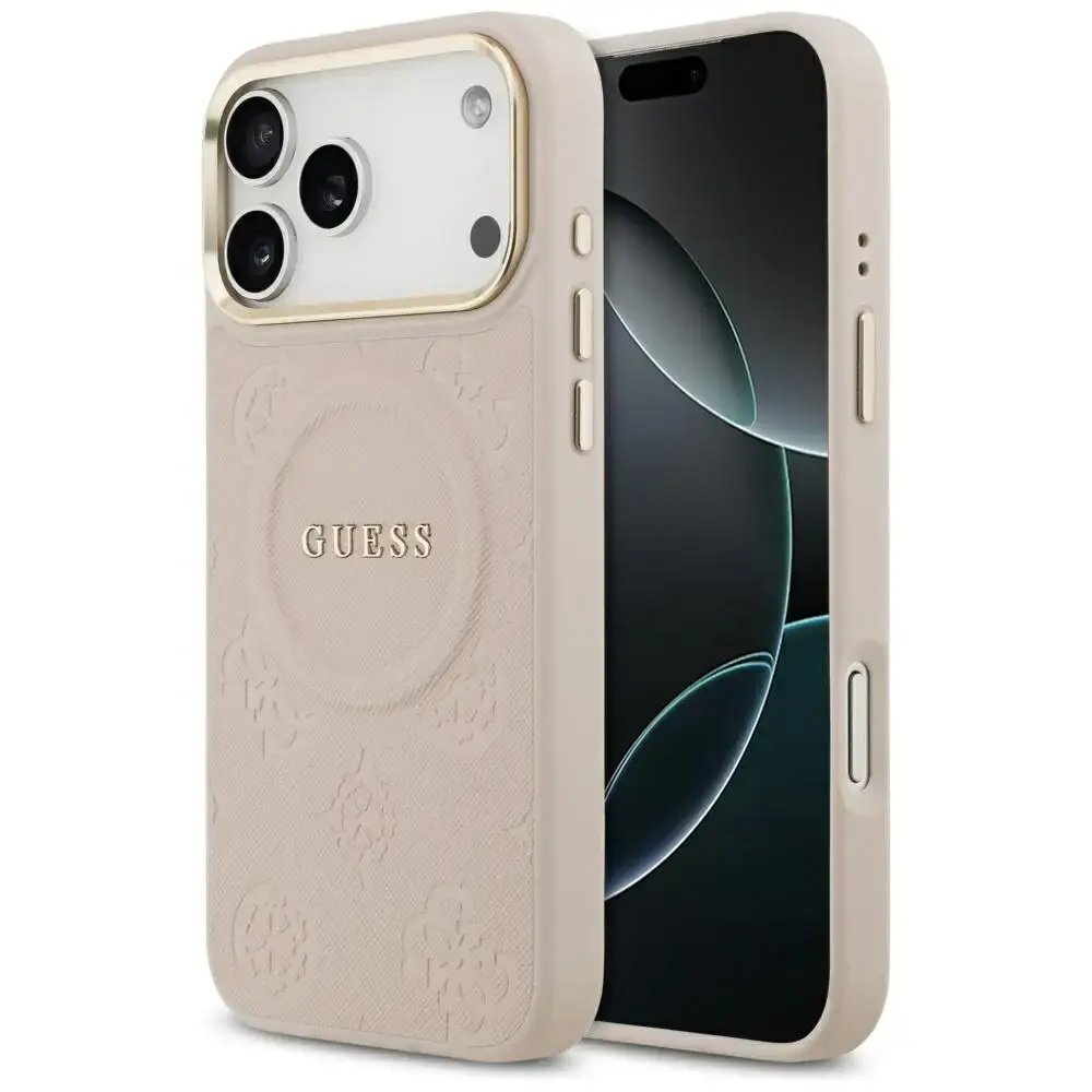 Case Guess Peony Hot Stamp MagSafe for iPhone 17 Pro Max pink