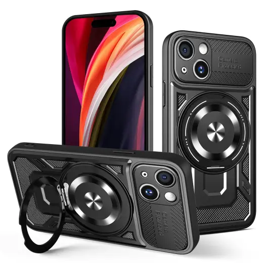 Defender Armor Mag чехол с подставкой и поддержкой MagSafe для телефона iPhone 15 чёрный (с защитой камеры)