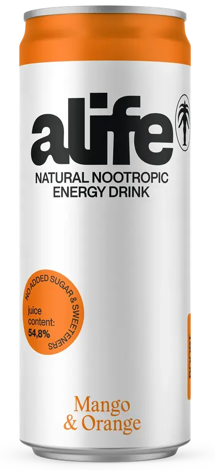 ALIFE Gāzēts dabīgs enerģijas dzēriens ar apelsīnu un mango garšu 0.33l can (DEP)