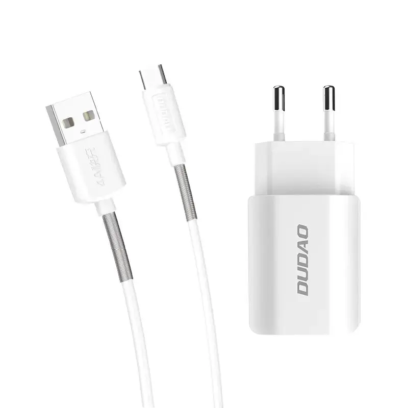 Dudao lādētājs 2x USB 5V | 2,4A + USB C tipa kabelis, balts
