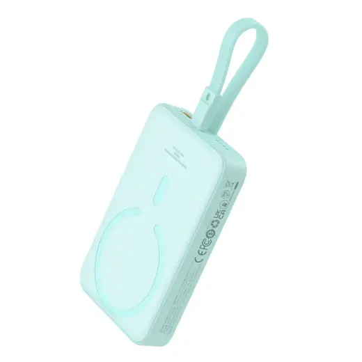 Baseus Magnetic Mini ārējais akumulators (powerbank) | 10000 mAh | 20W | USB-C, Lightning, MagSafe, Bezvadu | zils