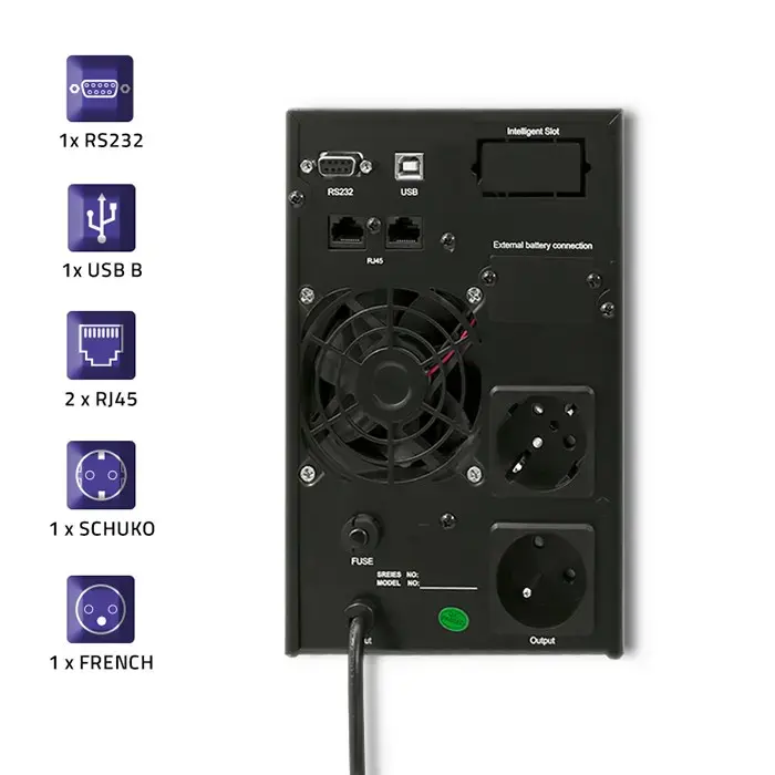 Qoltec Uninterruptible Power Supply UPS On-line | Pure Sine Wave | 1kVA | 800W | LCD | USB