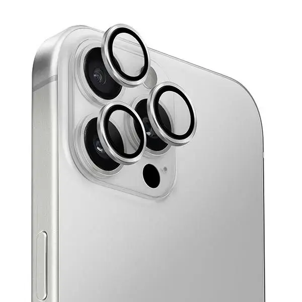 Uniq Optix Aluminum Camera Lens Protector iPhone 16 Pro 6.3" | 16 Pro Max 6.9" sterling silver camera lens glass with applicator