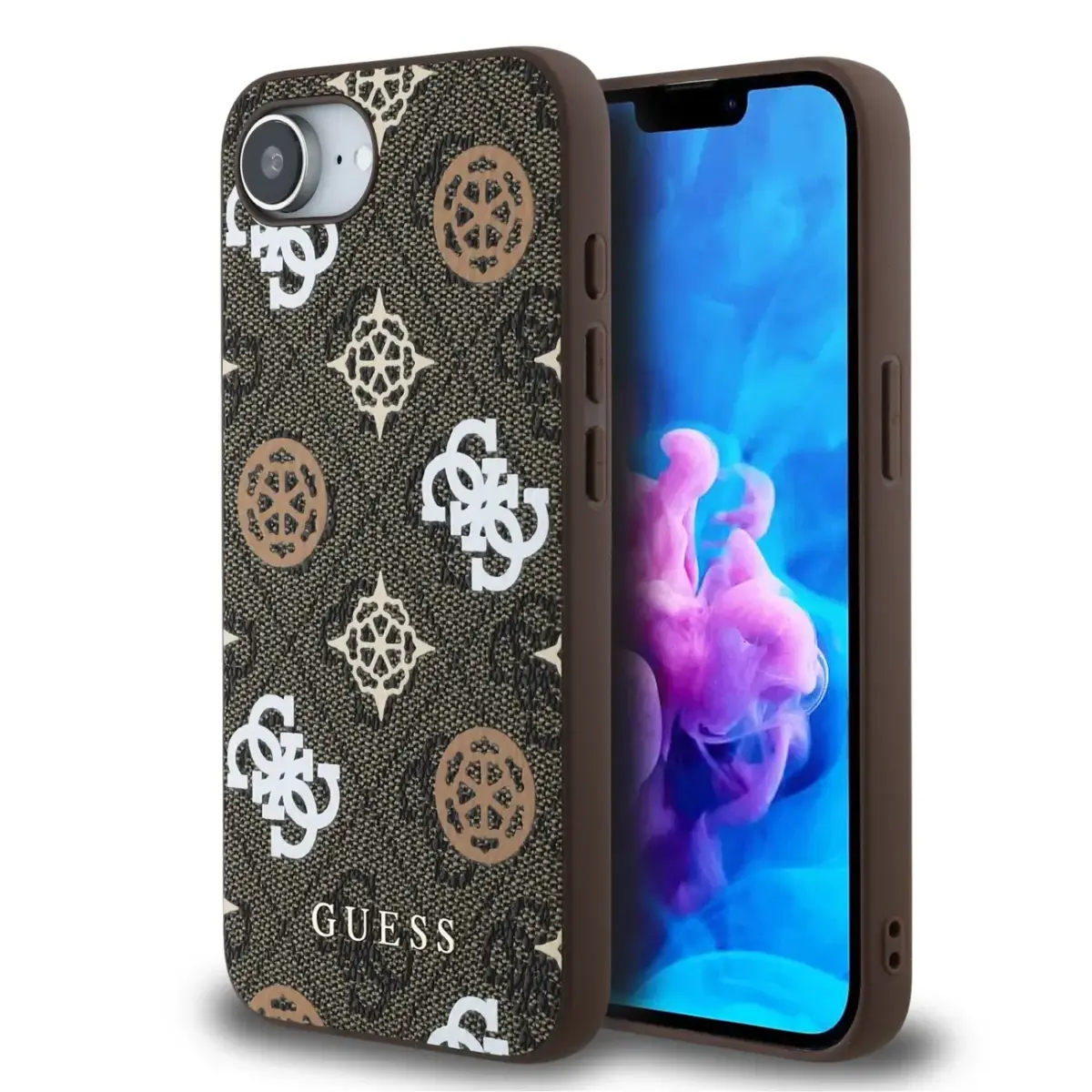 Guess PU 4G Peony telefona maciņš iPhone 16e brūns