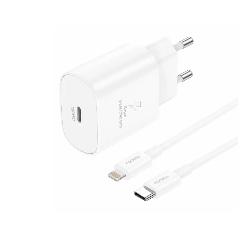 Foneng Wall charger EU51 GaN - Type C - PD 25W with Type C to Lightning cable white