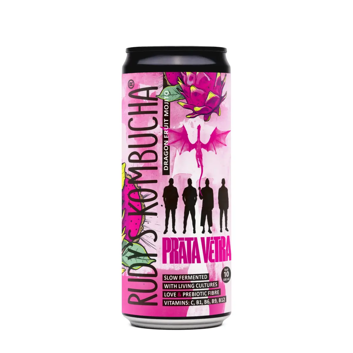 Tējas dzēriens RUDY'S Kombucha Pūķa auglis Mojito, bez cukura, bundžā, 0.33l (DEP)