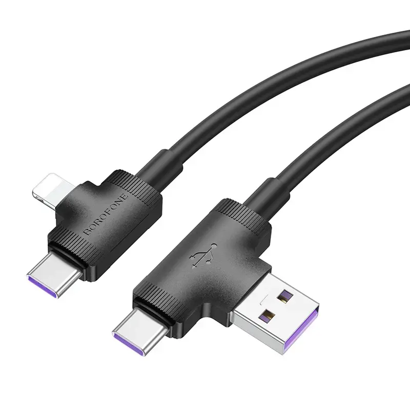 Borofone Cable BX73 4 in 1 - USB + Type C to Type C + Lightning - 5A 1 metre black