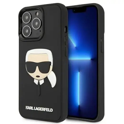 Karl Lagerfeld KLHCP13XKH3DBK iPhone 13 Pro Max 6.7" melns | melns cietais futrālis 3D Gumijas 3D Karl`s Head